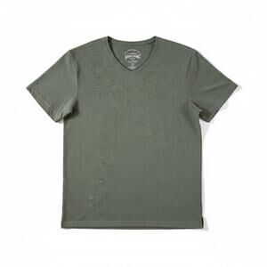 BANG BANG JEANS Mens Short Sleeve Split Neck T Shirt Green Casual Minimalist